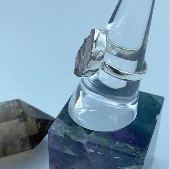 Pink Morganite Rough Madagascar Sterling Silver Ring Size 8.5 - Picture 5 of 6